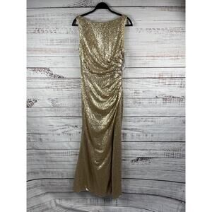 Christina Wu Celebration Dress Womens 10 Gold Sequin Maxi Formal Gown 22916